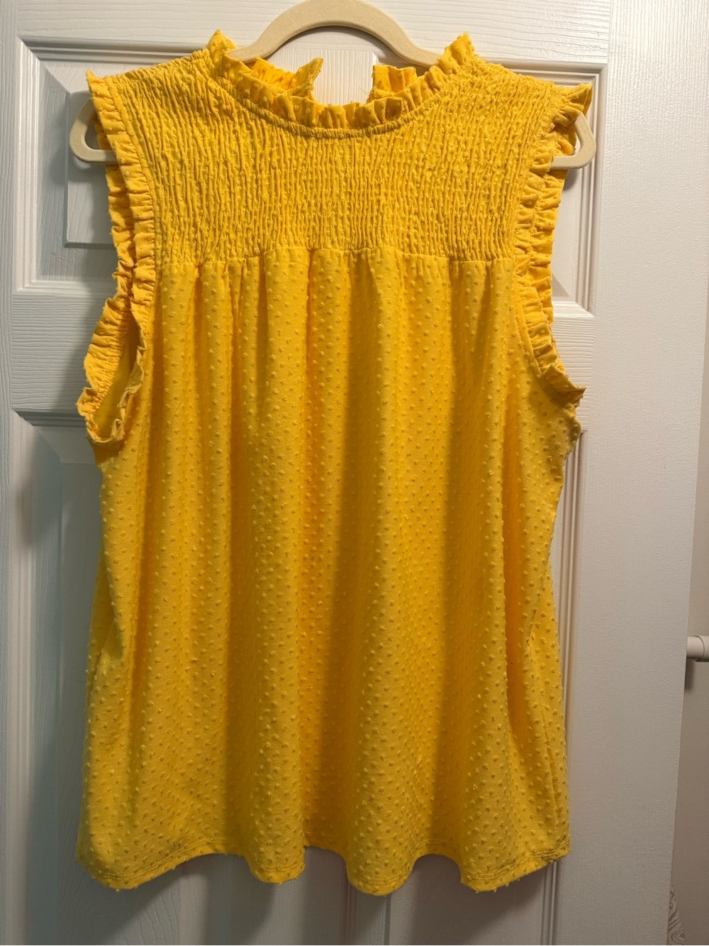 NY Collection Yellow Ruffled Smocked Neck Sleeveless Camisole